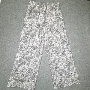 New York & Company Black White Wide Leg Party Pants Womens Floral Pull On Sz 3/4